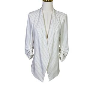 Rachel Zoe Pinstriped Open Front 3/4 Sleeve Workwear Blazer US Womens M